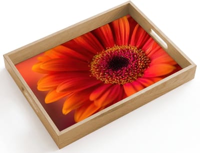 Dienblad hout 40x30 cm - Schootdienblad - Oranje - Gerbera - Intens - Borrelplank rechthoek - Plateau dienbladen
