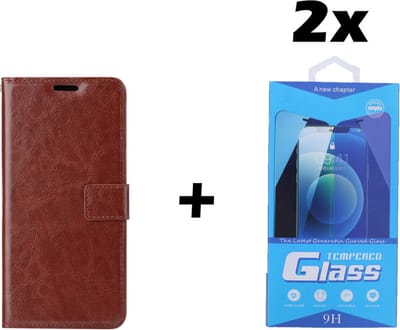 Samsung Galaxy S10 Lite 2020 Telefoonhoesje - Bookcase - Ruimte voor 3 pasjes - Kunstleer - met 2x Tempered Screenprotector - SAFRANT1 - Donkerbruin