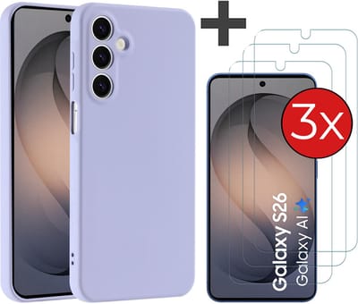 Hoesje geschikt voor Samsung Galaxy S26 hoesje zacht siliconen met 3 Stuks gehard glas Screenprotectors - Arara backcover - Lila