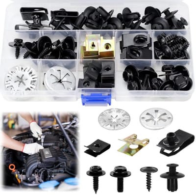 Complete Set van 80 Stuks Bevestigingsclips en Moeren voor Auto-onderdelen, Inclusief U-vormige Clips en Klemringen voor Reparatie en Montage