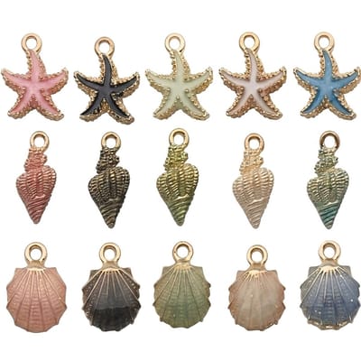 Meerkleurige bedels hanger set dames heren oceaan thema geëmailleerde schelp zeester en conch hangers decoratieve sieraden bedels voor oorbellen armband ketting maken strand en zee stijl 30 stuks