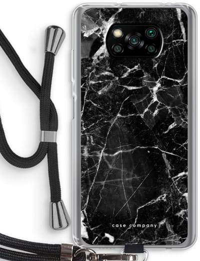 Case Company® - Hoesje met koord geschikt voor Poco X3 Pro hoesje met Koord - Zwart Marmer - Telefoonhoesje met Zwart Koord - Bescherming aan alle Kanten en Over de Schermrand