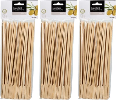Excellent Houseware BBQ Sate/spiesjes prikkers - 150x - bamboe hout - 25 cm - spiezen - satestokjes