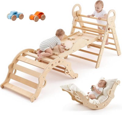 Pikler Klimset - Montessori Speelgoed - Binnen Spelen - 9-in-1 Veelzijdig - 68 kg Draagkracht - Houtkleur
