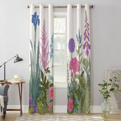 Vintage Roze Violet Tuinbloemen Raamgordijn Voor Woonkamer Slaapkamer Decoratie Gordijnen Luxe Keuken Valgordijnen 135W x 60H(cm) x1 gray