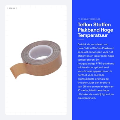 Dailygoods- Plakband Hoge Temperatuur - PTFE-tape 10 m - Breedte 50 mm - Dikte 0,25 mm - Geschikt voor Vacuümsealer - Zelfklevende Achterkant - Isolatietape