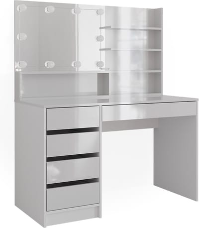 Vicco Sherry Kaptafel set met kruk – 120 cm met LED-verlichting en spiegelplank Wit