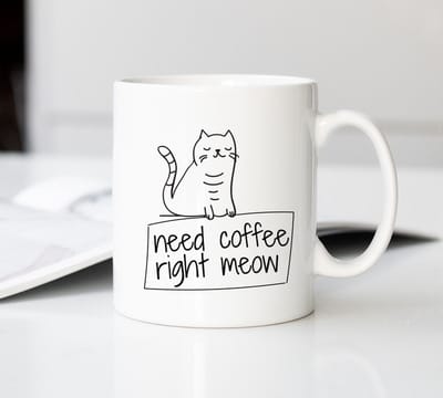 Mok met Grappige Tekst "Need Coffee Right Meow" | Porselein | 40 cl | Mok met Tekst | Koffie Mok | Grappige Cadeau