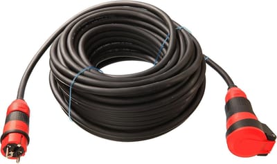 Gummi Verlängerungsleitung - extrem robust - SchukoUltra II - H07RN-F 3G15 - 10 m - für Gewerbe - Baustelle - Außenbereich - schwarz