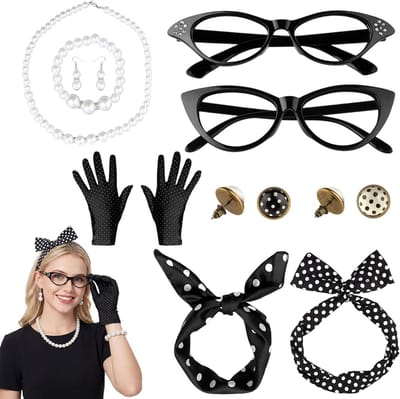Vrouwelijke Rockabilly Accessoires Set van 12 Stukken voor Carnavalsoutfits en Retro Feestjes