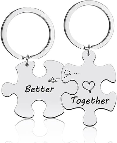 2 uniseks paar sleutelhangers roestvrij staal hanger puzzel zilver gravure Better Together Valentijnsdag cadeau