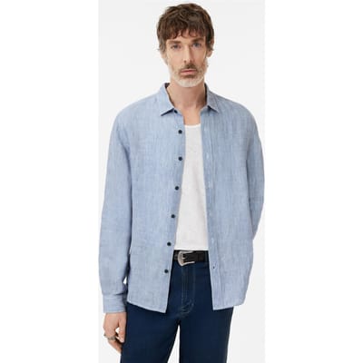John Varvatos Ben Ls Sportshirt Fountain Htr Size: S | Casual Shirts Outlet | Heren | Blauw