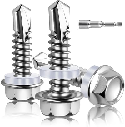 100 stuks zelfborende schroeven M5.5x19mm met afdichtring voor plaatmetaal, roestvrij staal, ideaal voor metalen daken en constructies
