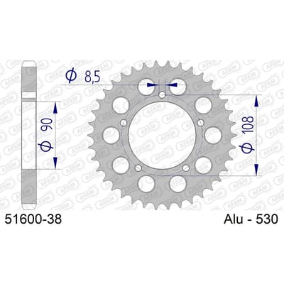 Aluminium tandwiel achter Afam 530 38 dents