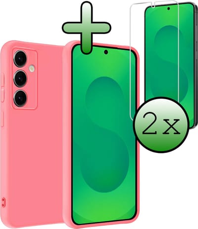 Hoesje Met 2x Screenprotector - Geschikt voor Samsung Galaxy S25 - Sterk & Shockproof - Back Cover - Siliconen Case - Telefoon Hoes - Licht Roze