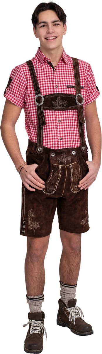 Haus Huberts Oktoberfest Lederhosen Heren - Kort Model - Lederhosen Man - 100% Leer - Bruin - Maat 4XL