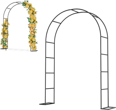 Rozenboog Metaal - Tuinboog Klimrooster - Planten Ondersteunen - Roestbestendig Gepoedercoat - 240 x 140 x 38 cm - Zwart
