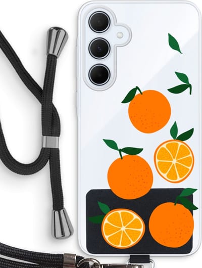 Case Company® - Hoesje met koord geschikt voor Samsung Galaxy A35 hoesje met Koord - Will you be my clementine - Telefoonhoesje met Zwart Koord - Bescherming aan alle Kanten en Over de Schermrand