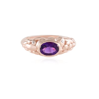 Cavill - Zilveren ring met 0,964 ct ovale Zambia-amethist - 925 Sterling zilver roségoud verguld - Zirkonia ring - Elegante damesring