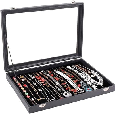 Kettingbak Opbergdoos - Sieradendisplay - Sieraden Opbergen - Stapelbaar Glazen Blad - 35x24x5cm - Zwart