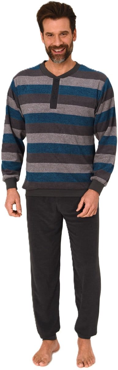 Heren pyjama in badstof met manchetten in een stijlvolle blokstreep-look - ook in oversize