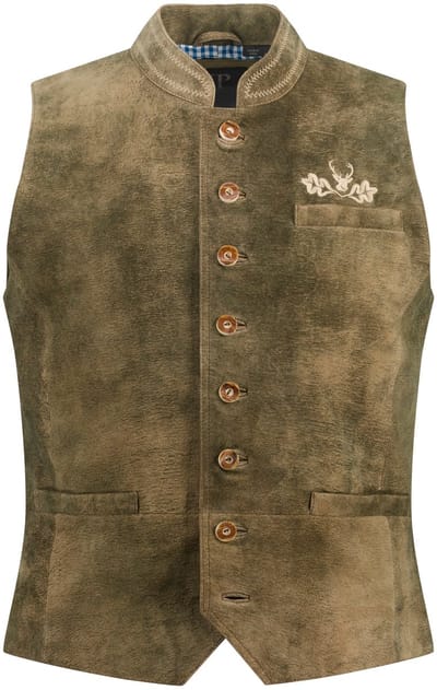 JP 1880 - Heren - Vest suède van geitenleer traditioneel kostuum opstaande kraag - Mos - Maat 60