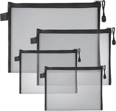 Thijox - 4 Stuks Mesh-Zakken met Ritssluiting, Mini-Make-up-Organizer, Draagbare Reistas, Pennenzak voor Cosmetica en Reisbenodigdheden, Maten A Klein