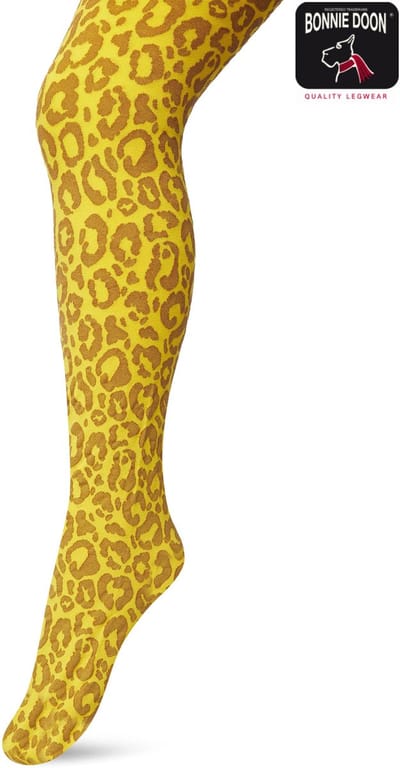 Bonnie Doon Kinder Panty met Panter Print 100 Denier maat 92/110 XS Geel - Uitstekend Draagcomfort - Meiden Panty - Meisjes - Kinderen - Kids - Zebraprint - Dierenprint - Gladde Naden - Perfecte Pasvorm - Sulphur - BP213904.368