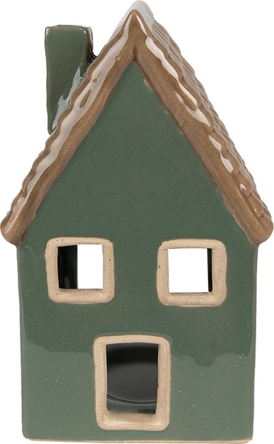 Clayre & Eef Waxinelichthouder Huis 15 cm Groen Porselein