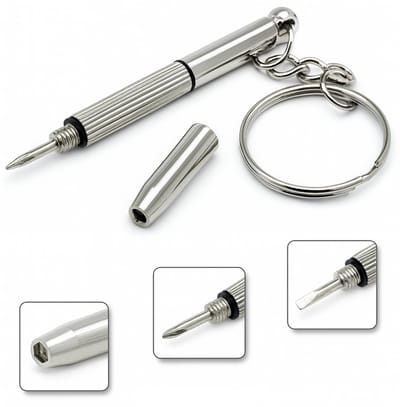 Bril Schroevendraaier - 3 in 1 - Sleutelhanger - Schroeven - Zilverkleurig