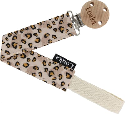 Louka speenkoord panter licht - bruin - houten clip - speenketting