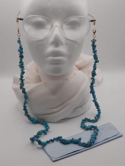brillenketting van TURKOOIS / armband / ketting / reserve rubberen lussen + 2 hoogwaardige microvezel doekjes / brillenkoord dames / brilkoordje kraaltjes / briltouwtje / voor zonnerbril / natural gemstone handmade / cordon de lunettes