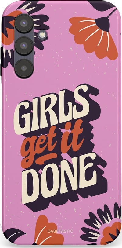 Casetastic hoesje geschikt voor Samsung Galaxy A25 - Dubbellaagse bescherming - Girls get it done - Fashion Case - Lila Donkergrijs Terracotta