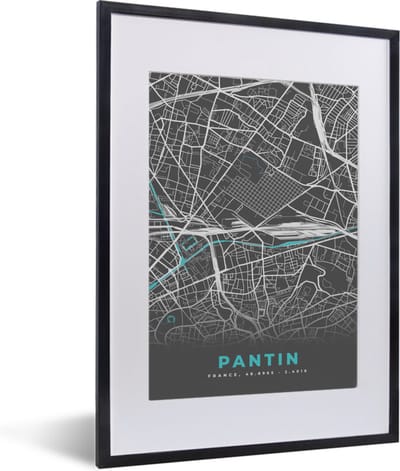 Fotolijst incl. Poster - Pantin - Frankrijk - Plattegrond - Stadskaart - Kaart - 30x40 cm - Posterlijst
