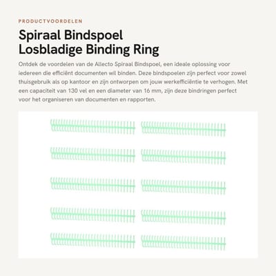 Dailygoods- Bindspoel 10 Stuks - Spiraal - Losbladige Binding Ring - 30 Gaten - 16mm Diameter - 130 Vel Capaciteit - Plastic Stekels - Bindring