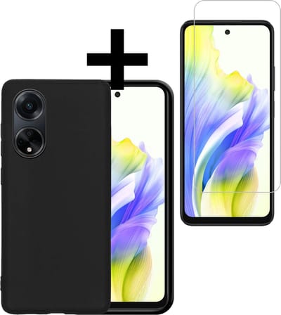 Hoesje - Met Screenprotector - Geschikt voor OPPO A98 - Sterk & Shockproof - Back Cover - Siliconen Case - Telefoon Hoes - Telefoonhoesjes - Zwart