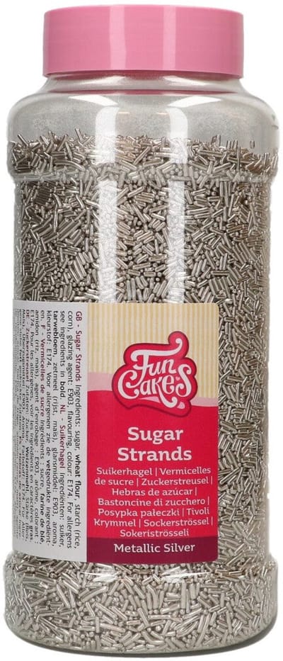 FunCakes Sugar Strands - Metallic Zilver - 800g - Sprinkles - Eetbare Taartdecoratie