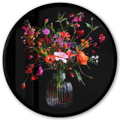 Poster in lijst Rond - Fotolijst 40x40 cm - Posters - Boeket - Veldbloemen - Vaas - Ronde posterlijst zwart - Decoratie - Wanddecoratie woonkamer - Muurdecoratie slaapkamer