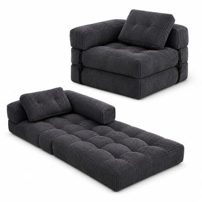 Jurrys Slaapbank - Bed - Loungestoel - Slaapstoel - Comfortabel - Ruimtebesparend - Multifunctioneel - Ribstof - 80x80x61cm