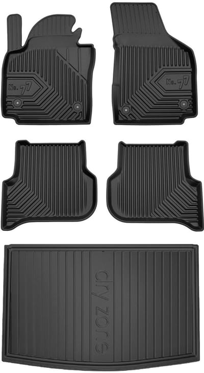 Frogum 77 & DryZone - Automattenset en Kofferbakmat - Geschikt voor Volkswagen Golf Plus (2005-2014) - Laser-fit Pasvorm - TPE Rubber - Geurloos