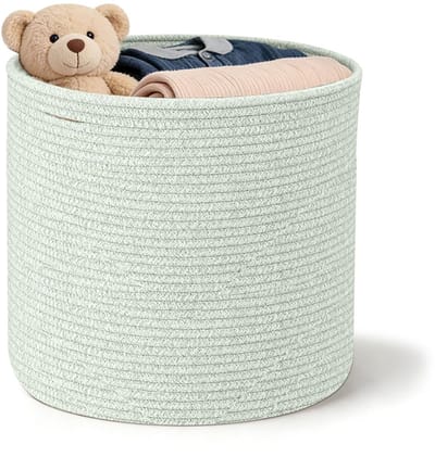 Dailygoods- Wasmand handgevlochten - Opbergmand met handgrepen - Wasverzamelaar - Mand opslag voor speelgoed - Lichtgroen - Afmetingen 40 x 35 cm