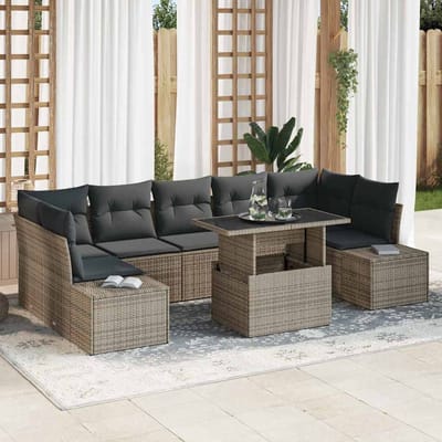 vidaXL - Tuinbank - Set - 8 - st - Grijs - Poly - Rattan - en - Poedergecoat - Staal