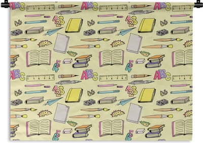 Wandkleed - Wanddoek - School - Patronen - Potlood - 120x90 cm - Wandtapijt