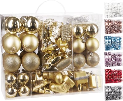 BRUBAKER Kerstballen 77-Delige Set - Kerstboomdecoraties met Ballen Sterren Laarzen Dennenappels Verpakkingen - Plastic - Goud