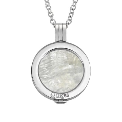 Quiges - Munthouder met Ketting en Munt 25mm Schelp Cremekleurig - RVS Zilverkleurig - EPRHZ114