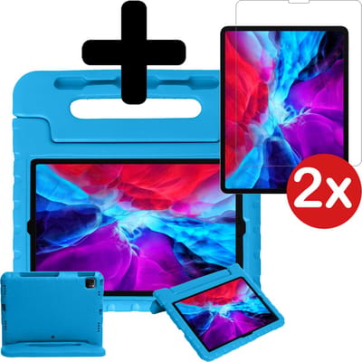 Hoesje - Geschikt voor Apple iPad Pro (2022) - 11 inch - 4e generatie - Met 2x Screenprotector - Kinderhoes - Shockproof Bumper - Kidsproof Case - Tablethoes - Kinder Hoes Cover - Blauw