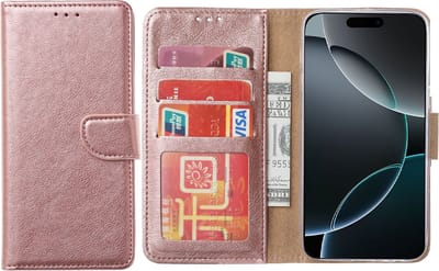 Hoesje Geschikt voor iPhone 16 Pro Max – Arara bookcase met pasjeshouder - Rosegoud