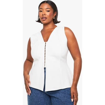 boohoo Dames Plus Haak-en-Oog Getailleerde Weste | White | Maat: 26