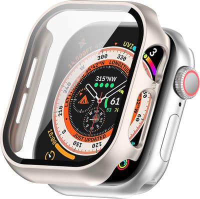 By Qubix - Apple Watch Hard Case Waterproof - Starlight / sterrenlicht - Geschikt voor Apple Watch 46mm hoesje - screenprotector - Bescherming iWatch - Bescherm hoesje