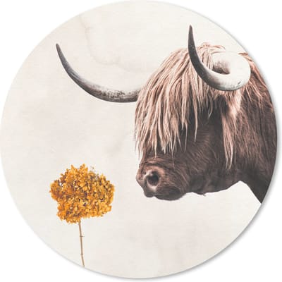 Muismat rond 20x20 cm - Mousepad Schotse hooglander - Koe - Bloem - Ronde muismatten